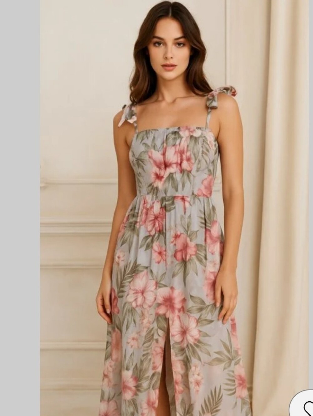 Windsor Floral Tie Shoulder Maxi Dress Light Blue Pink Tropical Size M AS IS